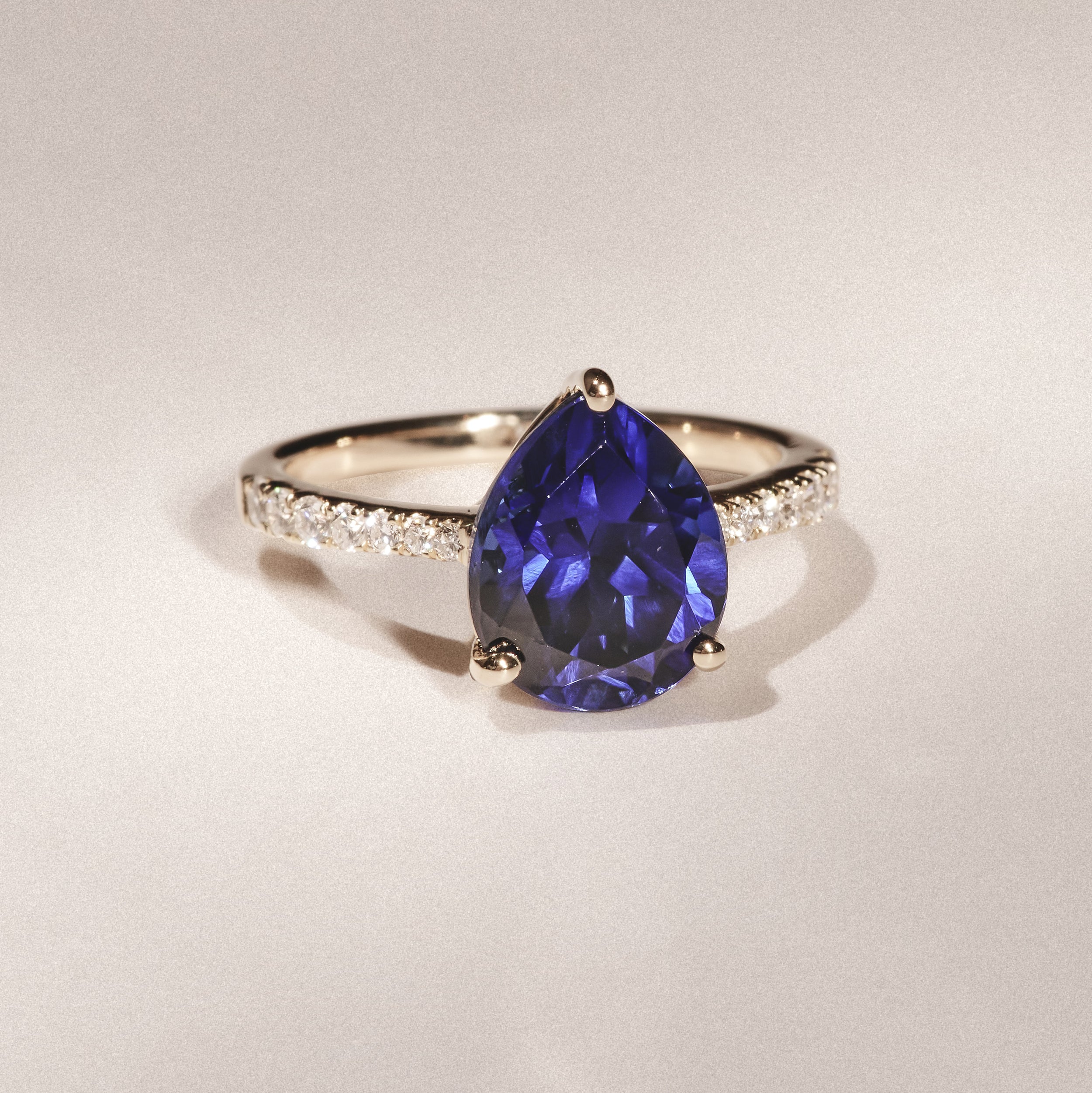 Astra 3.10ct Lab Sapphire and Diamond Shoulder Set Pear Cut Ring in 18K Gold Vermeil